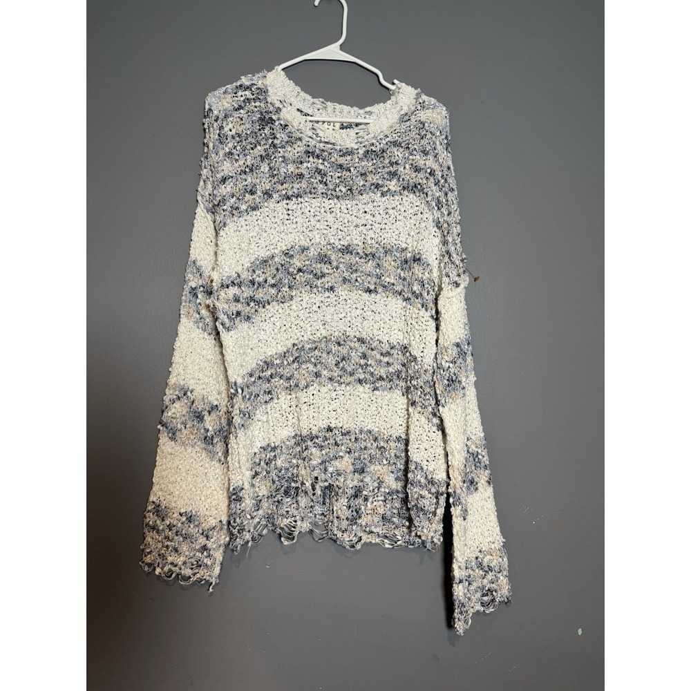 Pol Crochet Open Knit Sweater Beige Tan Neutral Relaxed Fit Womens S Boho Dolman